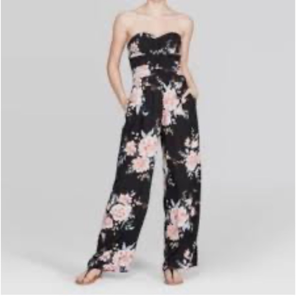 Strapless Floral Wide Leg Pantsuit w/ Shaped Bodice & Shirred Elastic Back!!!